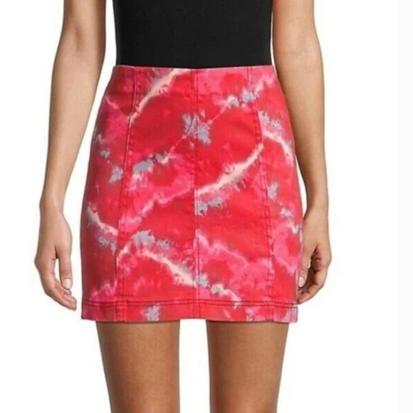 Free People Modern Femme Denim Mini Skirt Flamingo Flame Size 8 - Picture 1 of 6